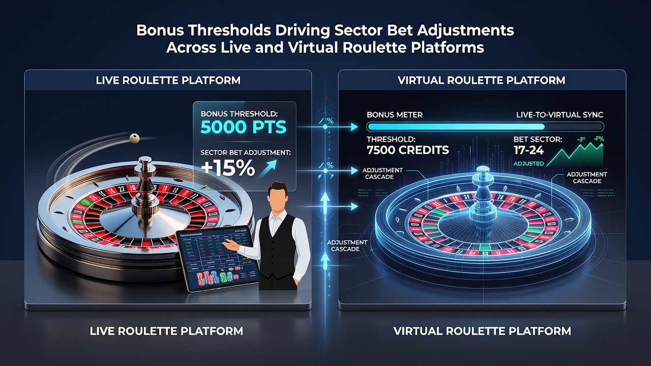 Split view of live roulette table and virtual interface showing sector bet placements near bonus thresholds