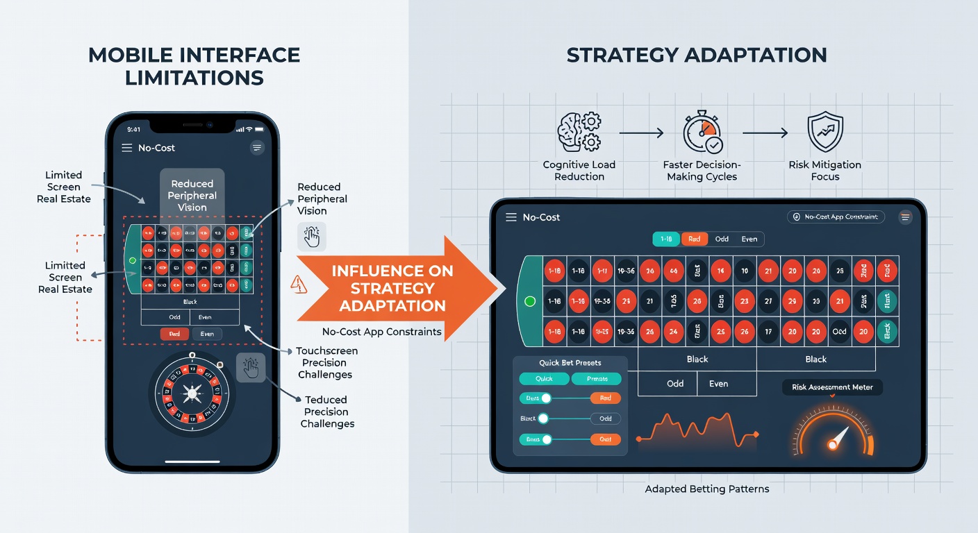 User adapting betting choices on a mobile roulette app during a free session