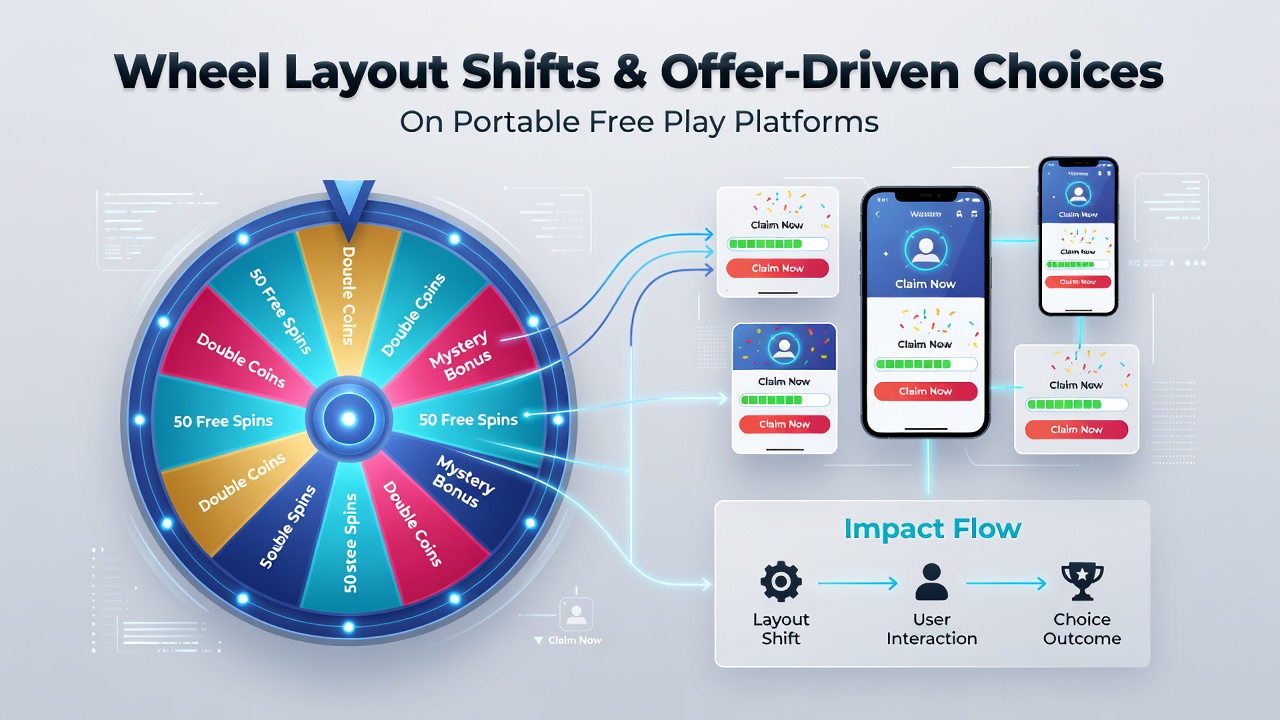 Mobile screen showing wheel layout selection menu with free play offers and bonus indicators